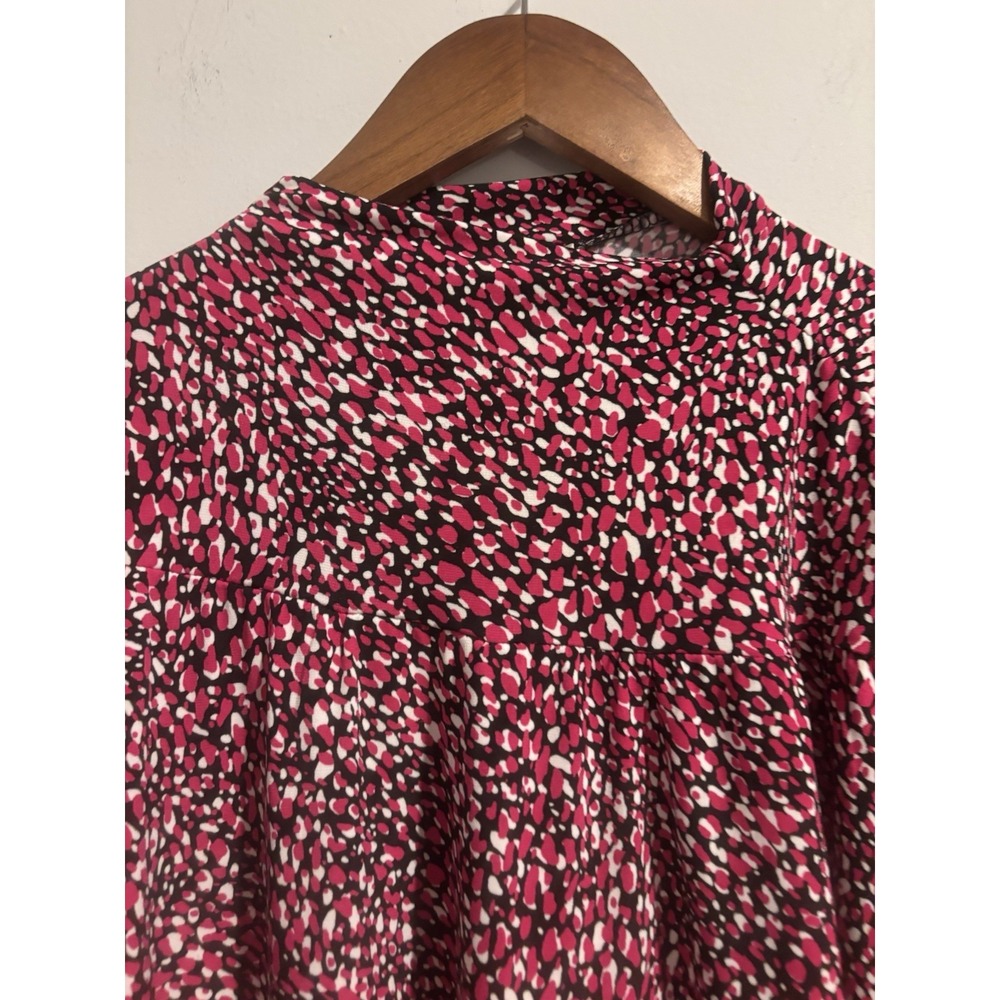 Anne Klein Blouse‎ Floral Women's Red Long Sleeve Mock Neck Top Large